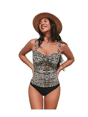 Women’s Cupshe 2 Piece Sweetheart Neck Ruched Tankini Seim Top & Bottom Set